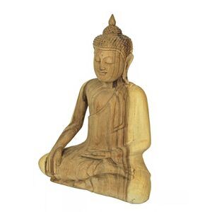 13 Inch Wooden Hand Carved Sitting Buddha Sculpture Zen Home Decor Meditation
